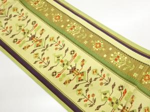 本場筑前博多抽象花に縞模様織出し名古屋帯